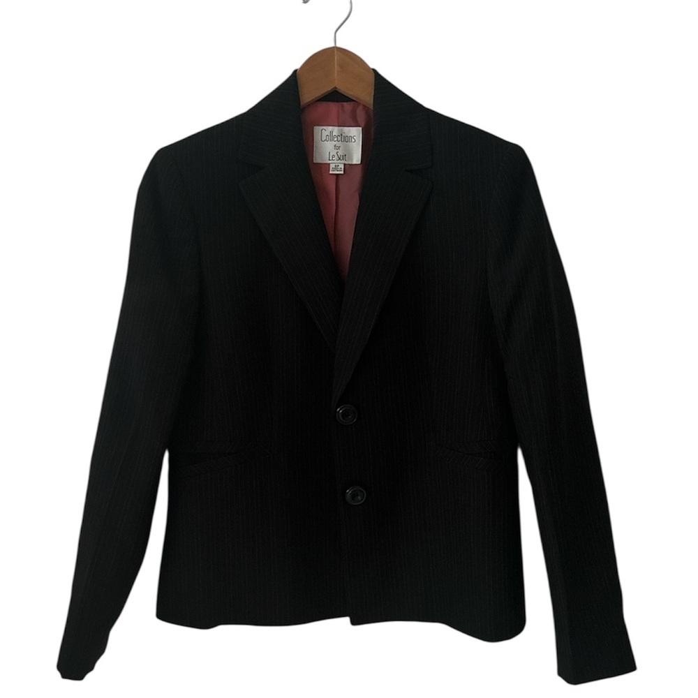 Le Suit Black and Fuchsia Pinstripes Blazer Like New sz 6P